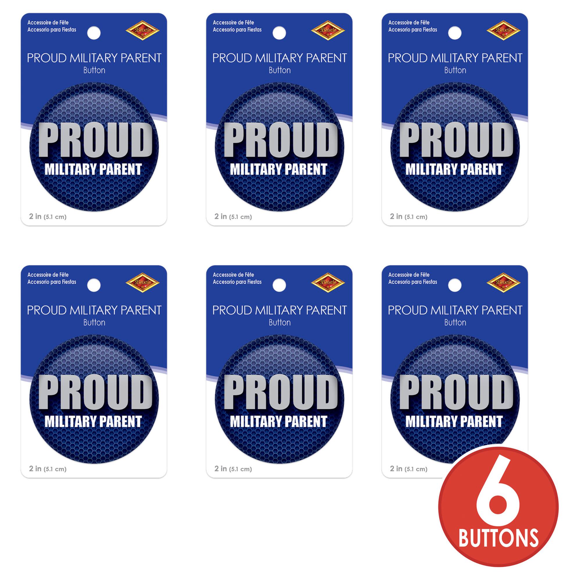 Beistle 2" Blue & Silver Proud Military Parent Buttons, 6ct.